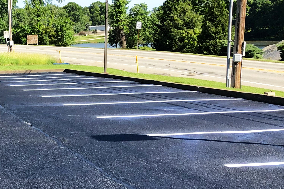 Freshly painted parking lot line striping